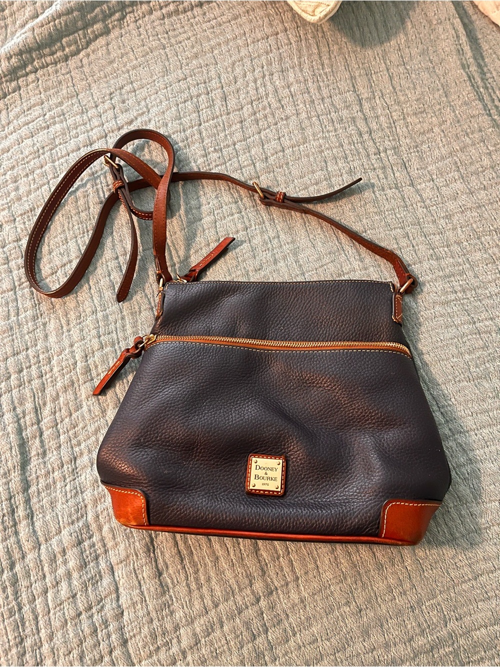 Dooney & Bourke dark blue Pebbled Leather Crossbody with Brown Trim - Picture 3 of 14